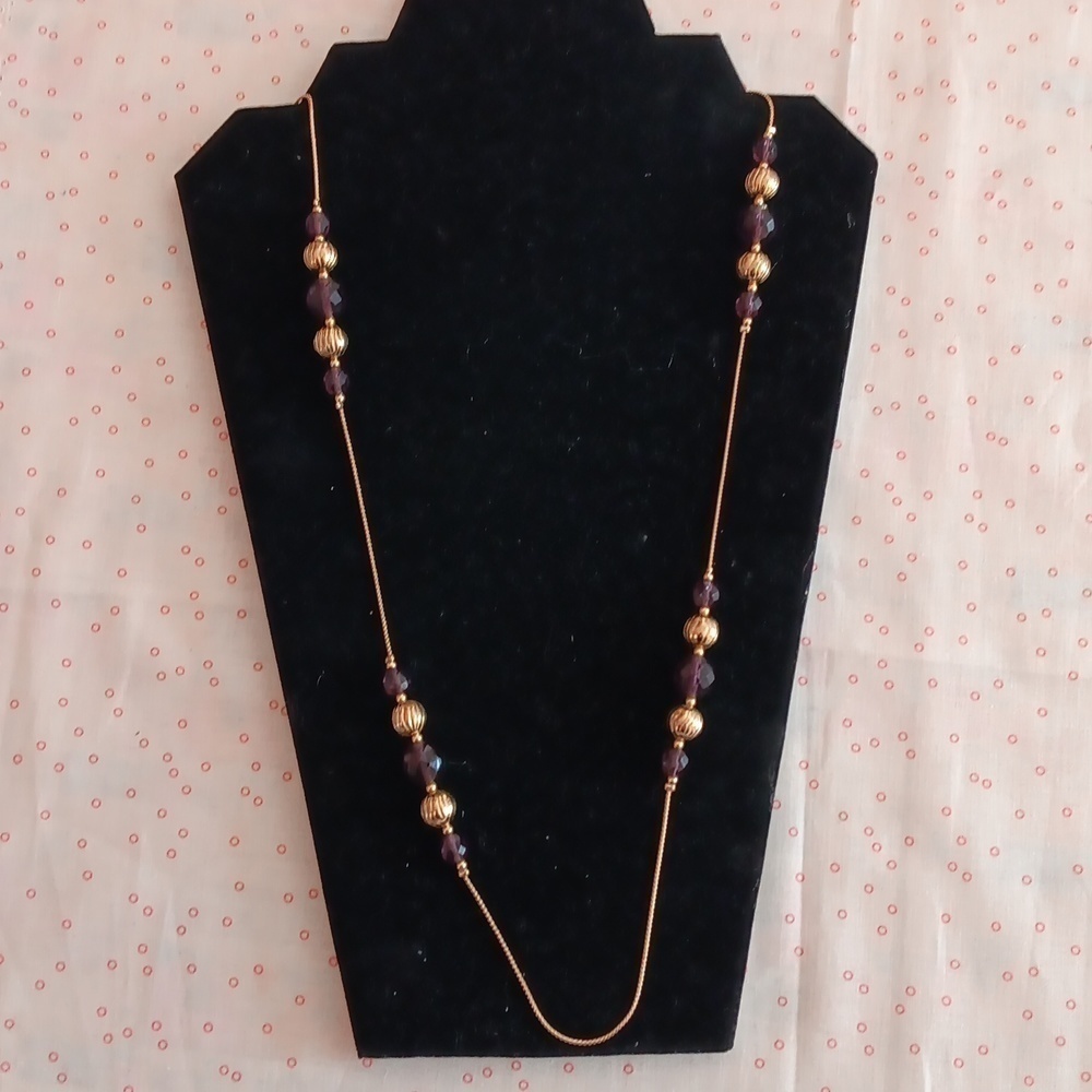 Purple Faceted Gold Bead Chain Necklace